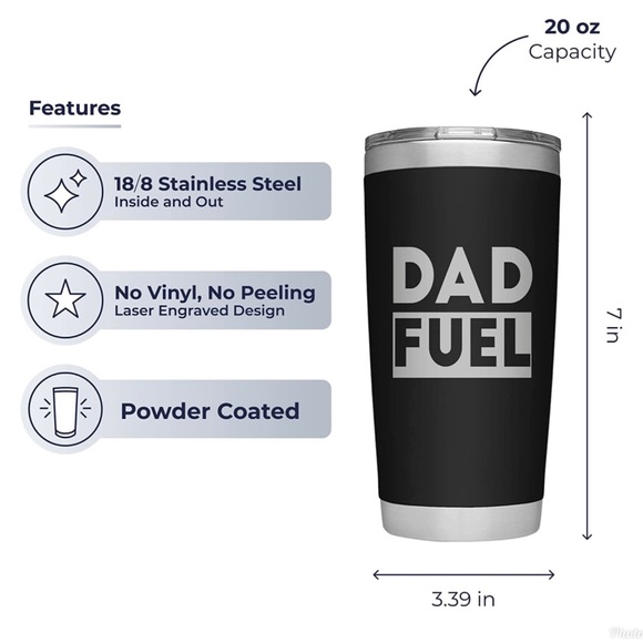 SassyCups Dad Fuel 20 Oz Engraved Black Stainless Steel Insulated Travel Mug NWT - Picture 4 of 13